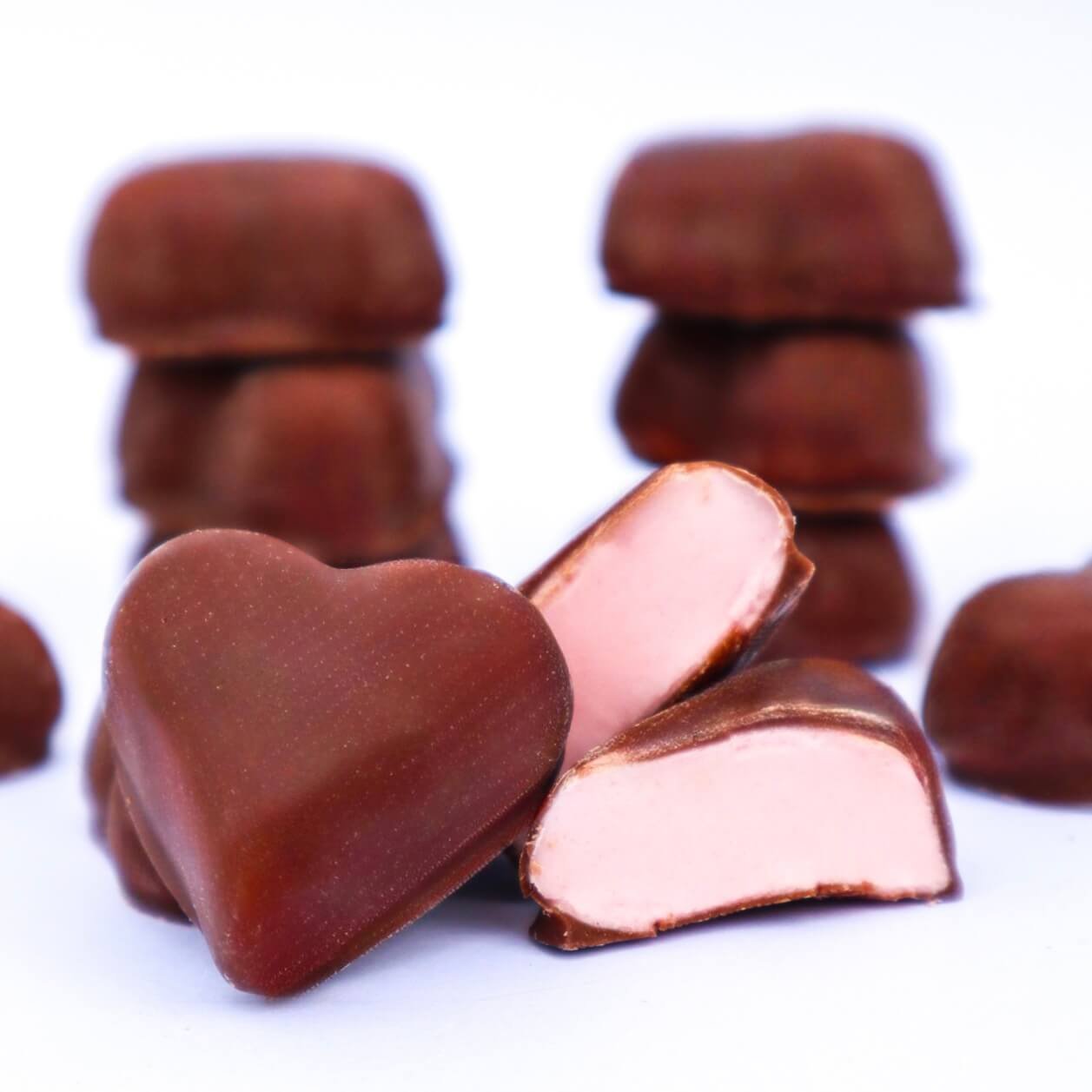 Strawberry Foam Hearts nubes de fresa y chocolate masrhmallow malvavisco con chocolate