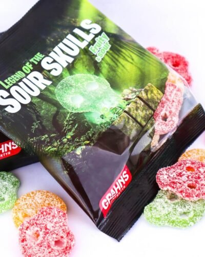 Sour Fruit Skulls Bag Grahns Sour Skulls - Pick & Mix Swedish Candy Godis Fabrica calaveras acidas chuches muy acidas