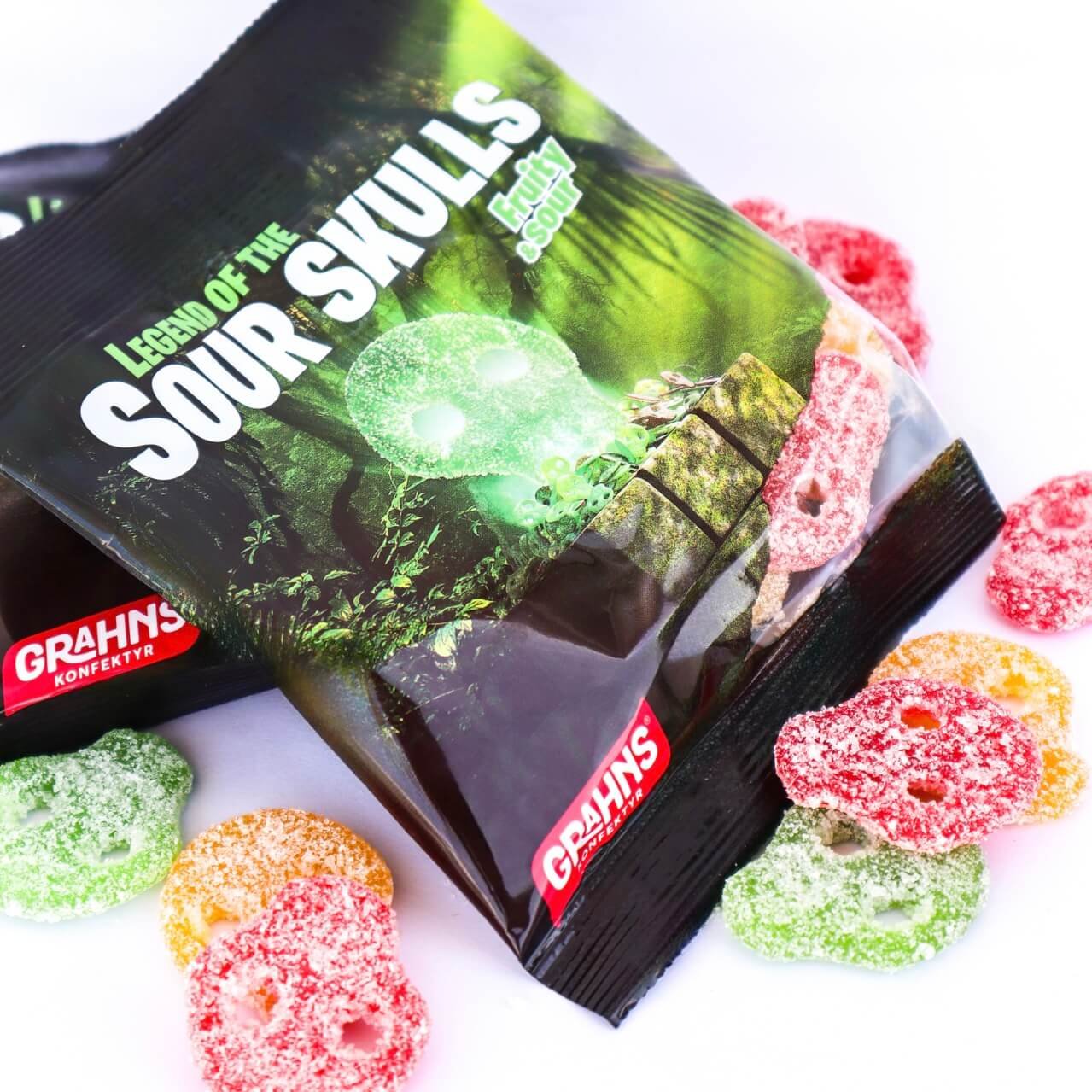 Sour Fruit Skulls Bag Grahns Sour Skulls - Pick & Mix Swedish Candy Godis Fabrica calaveras acidas chuches muy acidas