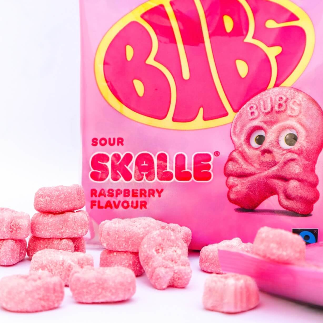 Bubs Raspberry Skull Bag Vegan candy bubs godis fabrica chuches veganas calavera grande acida vegano viral candy TikTok instagram frambuesa vadelma calavera