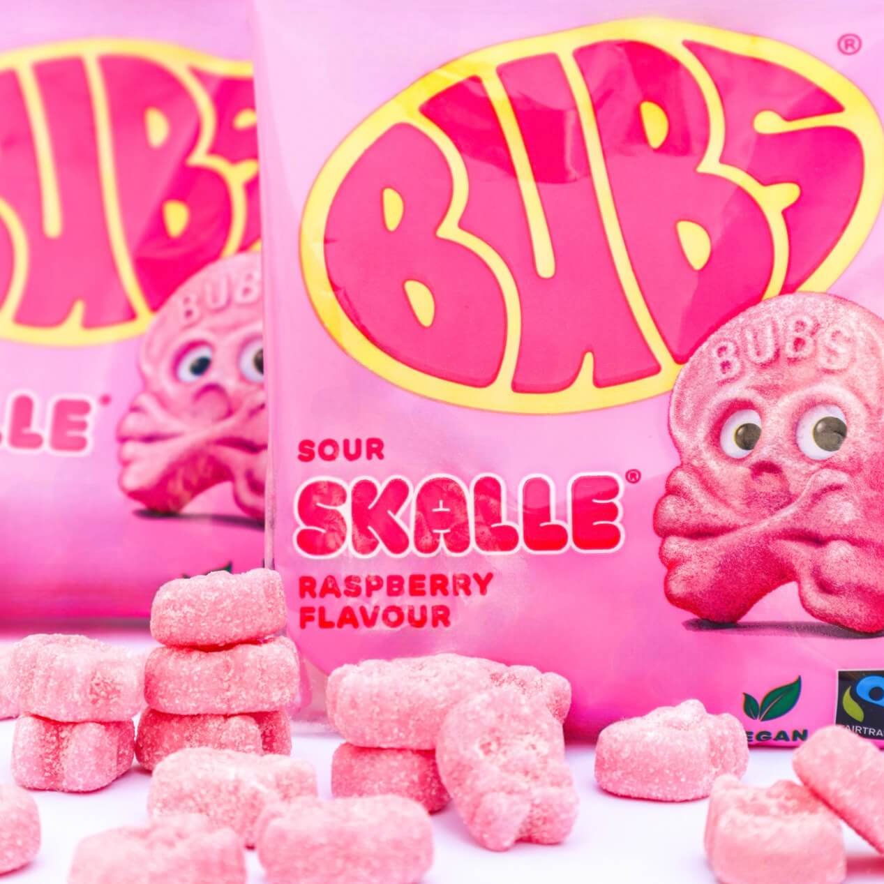 Bubs Raspberry Skull Bag Vegan candy bubs godis fabrica chuches veganas calavera grande acida vegano viral candy TikTok instagram frambuesa vadelma calavera