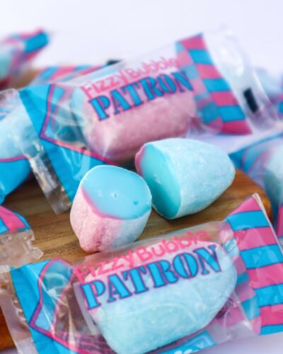 Patroner Fizzy bubblegum hard candy dizzy unicorn sour caramelo duro sabor chicle bubbliz bubble burbujante pink blue swedish candy