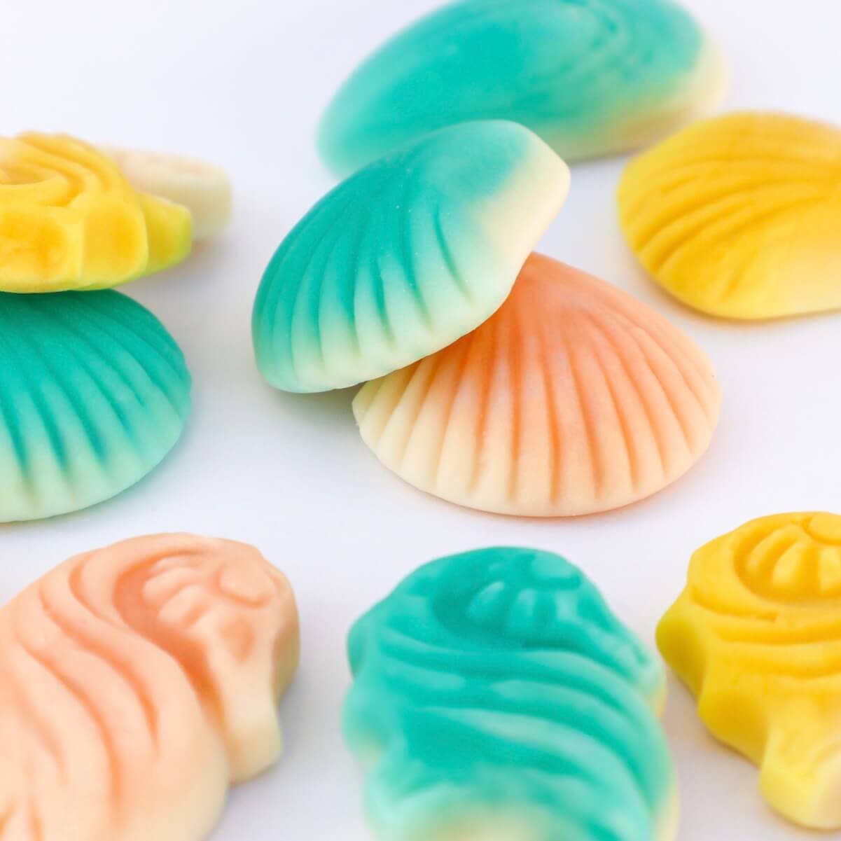 Sea Gummies fruity shell-shaped candies frutos del mar meri seafood pescados shell candy sea candy chuches forma de gamba pescado animales del mar merieläiment fruta fruit candy swedish candy