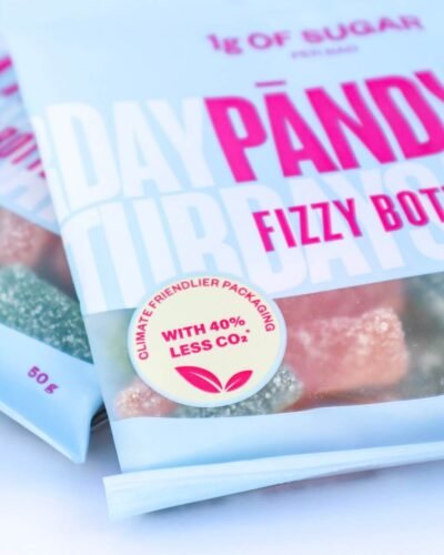 Fizzy Bottles Pändy Gominolas con sabor a fresa y manzana sin azúcar menos azúcar less sugar candy sugar free natural candy organic pandy