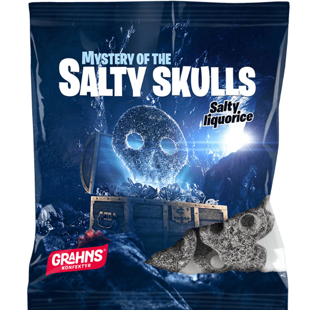 Salty Skulls Bag calavera salado muy salado very salty liquorice regaliz salado grahns skull candy halloween